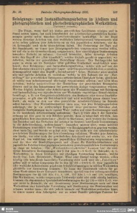Reinigungs- und Instandhaltungsarbeiten in Ateliers und photographischen und photochemigraphischen Werkstätten