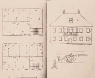 Zweigeschossiges Gebäude, Grundrisse und Fassade
