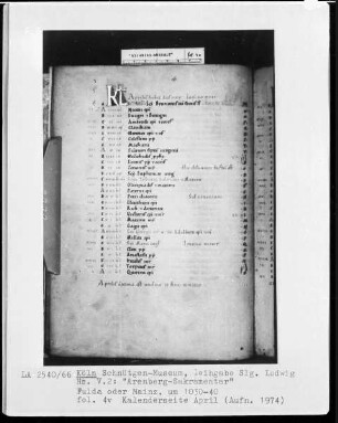 Arenberg-Sakramentar — Kalenderseite April, Folio 4verso