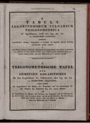 II. Trigonometrische Tafeln der Gemeinen Logarithmen.