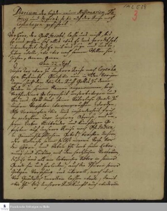Reisetagebuch von Johann Philipp Fabricius und Daniel Zeglin.