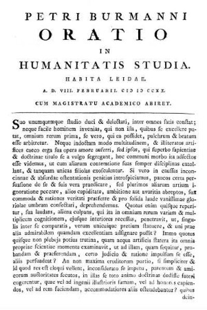 Oratio In Humanitatis Studia.