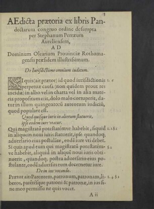 Aedicta praetoria ex libris Pandectarum congruo ordine desumpta per Stephanum Perraeum Aureliensem