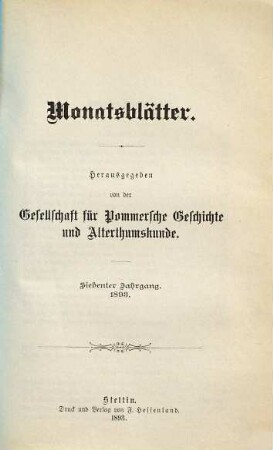 Monatsblätter der Gesellschaft für Pommersche Geschichte und Altertumskunde. 7. 1893