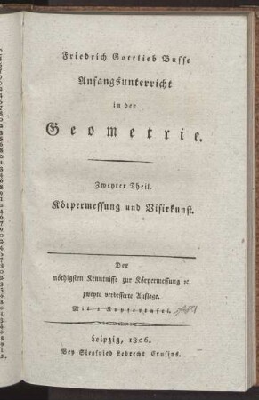 Theil 2: Anfangsunterricht in der Geometrie. Zweyter Theil