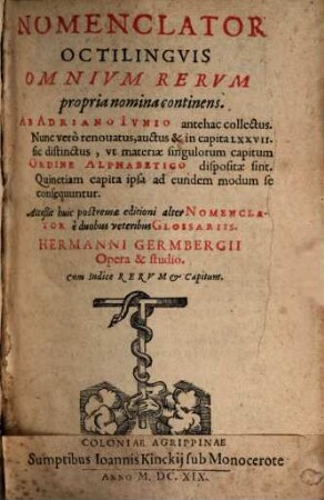 Nomenclator octilinguis : omnium rerum nomina propria continens