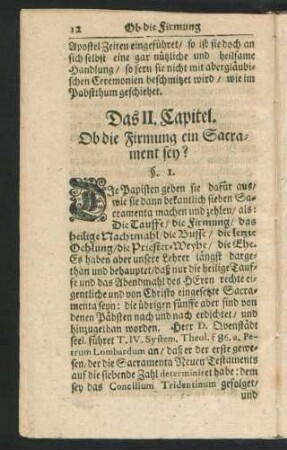 Das II. Capitel. Ob die Firmung ein Sacrament sey?