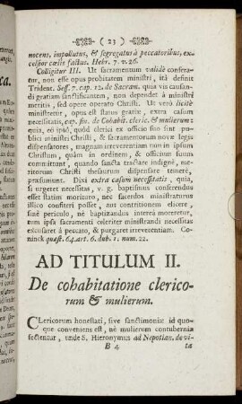 Ad Titulum II. De cohabitatione clericorum & mulierum.