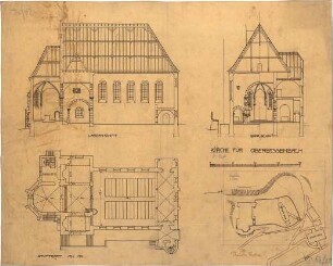 Fischer, Theodor; Oberbessenbach; St. Stephanuskirche - Lageplan, Grundriss, Querschnitt, Längsschnitt