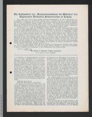 Die Schlussfeier der Realgymnasialkurse für Mädchen des Allgemeinen Deutschen Frauenvereins zu Leipzig