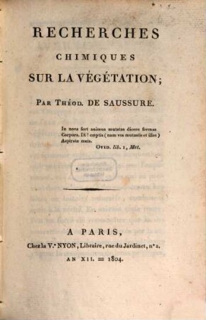 Recherches chimiques sur la végétation