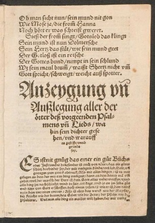 Anzeygung vn Außlegung aller der oerter deß vorgeenden Psalmens vn Lieds …