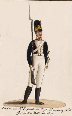 'Cadet im k(öniglichen) Infanterie Reg(imen)t Kronprinz Nr.6, Garnison Heilbronn 1811.'