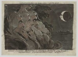 Pitt, Thurlow und Dundas als Hexen von "Macbeth" sowie Königin Charlotte und Georg III. als Mond