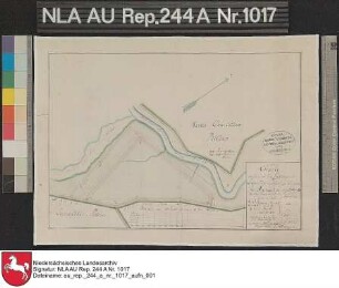 Die zu bedeichenden Anwächse am Norder Außentief vor dem Leysanderpolder in der Nähe von NORDEN Kolorierte Zeichnung von J. N. Franzius Papier auf Leinen Format 32,5x22,8 M 1:5.230