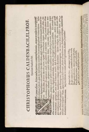 Christophorus Caldenbach, El. Prof. Ejusdem Studiosis Sal.