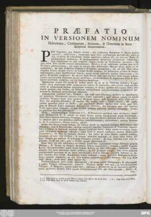 Praefatio In Versionem Nominum Hebraeorum, Chaldaeorum, Syrorum, & Graecorum in Sacra Scriptura occurrentium.