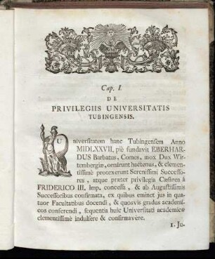 Cap. I. De privilegiis Universitatis Tubingensis. - Cap. VII. De Collegio deputatorum.