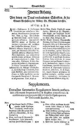Zweyter Anhang. Von denen im Druck vorhandenen Schrifften, so die Staats-Verfassung der Abbtey St. Maximin betreffen.