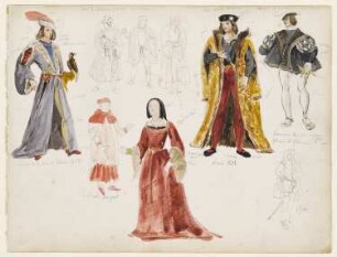 Neun Kostüme des Mittelalters und der Renaissance, aus: "Bremer Skizzenbuch"