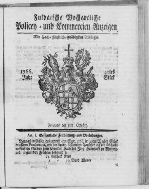 40tes Stück, Ausgabe vom 3. October 1766