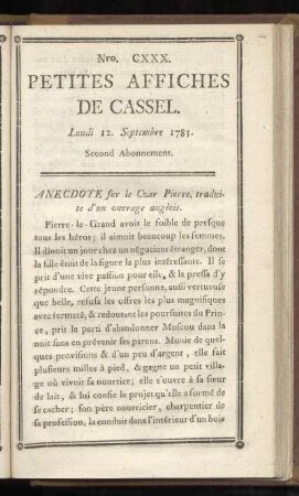 No CXXX (Lundi 12. Septembre 1785)