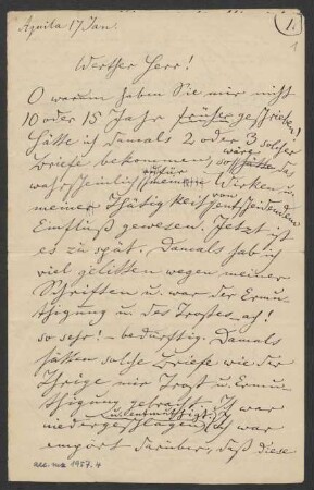 Brief an Unbekannt, o.D. ["17. Jan."]