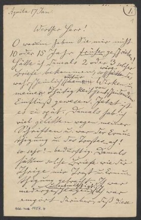 Brief an Unbekannt, o.D. ["17. Jan."]