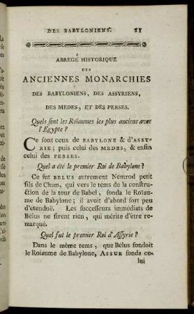 Abregé Historique Des Anciennes Monarchies des Babyloniens, des Assyriens, des Medes, et des Perses.