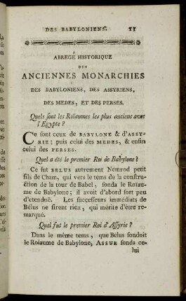 Abregé Historique Des Anciennes Monarchies des Babyloniens, des Assyriens, des Medes, et des Perses.