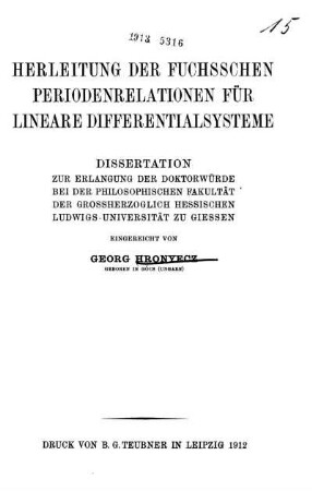 Herleitung der Fuchsschen Periodenrelationen für lineare Differentialsysteme