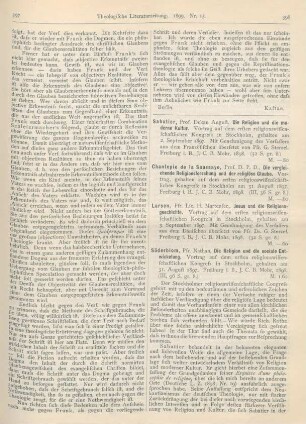 398-400 [Rezension] Chantepie de la Saussaye, P. D., Die vergleichende Religionsforschung und der religiöse Glauben. Vortrag, gehalten auf dem ersten religionswissenschaftlichen Kongresse in Stockholm am 31. August 1897
