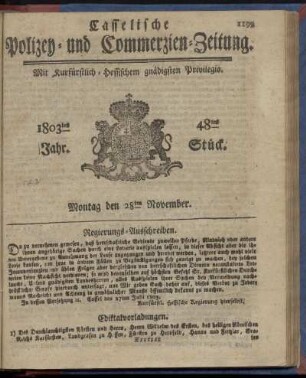 48tes Stueck, Montag den 28ten November 1803