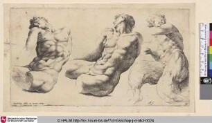 [Zwei Ansichten eines von einer Hand gestützen Torsos eines jungen Mannes und Studie eines jungen Satyrn; Two Views of a Torso of a Male Youth Supported by a Hand, and a Young Satyr Running or Dancing]