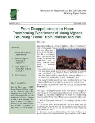 From disappointment to hope : transforming experiences of young Afghans returning "home" from Pakistan and Iran
