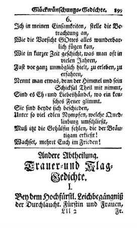Andere Abtheilung. Trauer- und Klag-Gedichte.