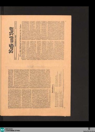 Der Führer am Sonntag : Wochenbeilage des "Führer", Rasse und Volk