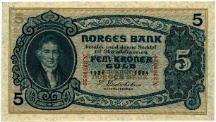 Geldschein, 5 Kroner, 1934