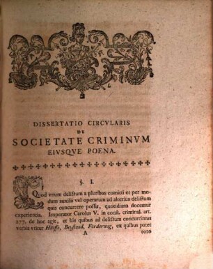 De societate criminum eiusque poena dissertatio perdiodica