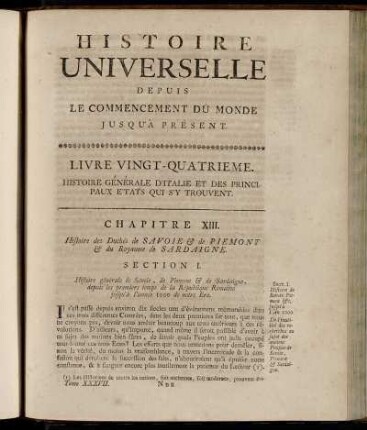 Chapitre XIII. Histoire des Duchés de Savoie & de Piemont & du Royaume de Sardaigne.