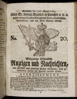 No. 20. Montags, den 15ten Majus 1769.