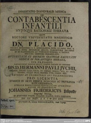 Dissertatio Inauguralis Medica De Contabescentia Infantili Huiusque Rationali Therapia