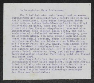Brief von Gerhart Hauptmann an Max Liebermann