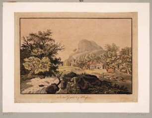 Gegend mit Hirte, Kuhherde und Bauerngehöft bei Meißen