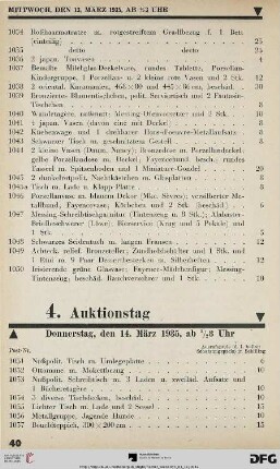 4. Auktionstag Donnerstag, den 14. März 1935, ab ½ 3 Uhr (Nr. 1051-1400)