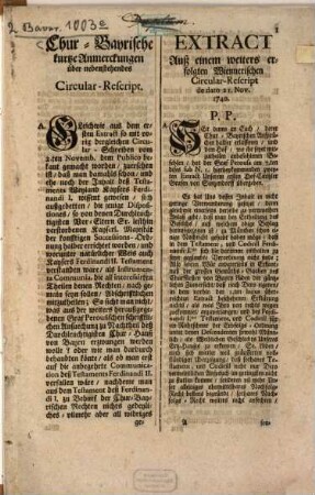 Chur-Bayrische kurtze Anmerckungen über nebenstehendes Circular-Rescript