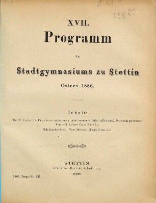 Programm : Ostern .... 1885/86