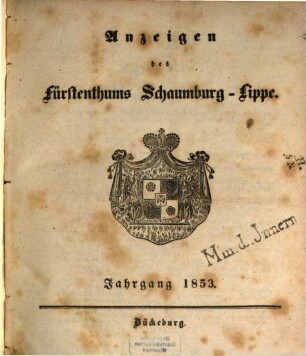Anzeigen des Fürstenthums Schaumburg-Lippe. 1853, 1853