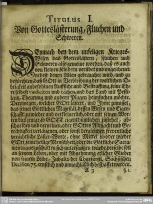 Titulus I. Von Gotteslästerung, Fluchen und Schweren