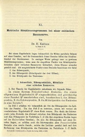 XI. Metrische Strahlencongruenzen bei einer cubischen Raumcurve.